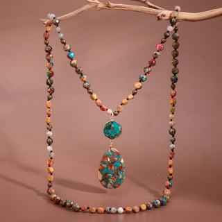 Hey Beautiful Turquoise Jasper Boho Statement Pendant Necklace