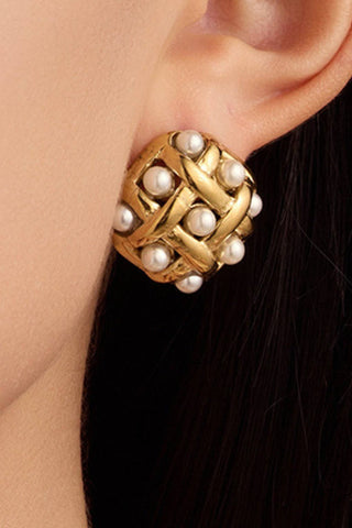 Hey Beautiful 18K Gold Plated Tarnish-Resistant Pearl Woven Stud Earrings