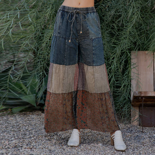 Free Spirit Patchwork Denim & Lace Wide-Leg Pants – Boho Western Style