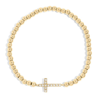 Hey Beautiful Gold Bead Cross Stretch Bracelet – Waterproof & Tarnish-Free
