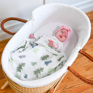 LollyBanks Evergreen Pine Tree Muslin Swaddle Blanket