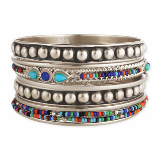 Silver & Multicolor Beaded Bangle Set of 9