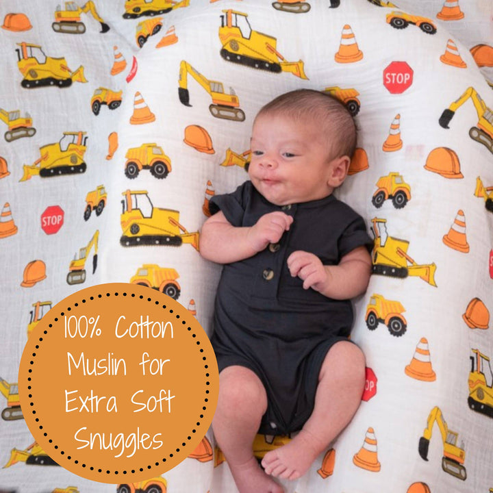 Under Construction Muslin Swaddle Baby Blanket