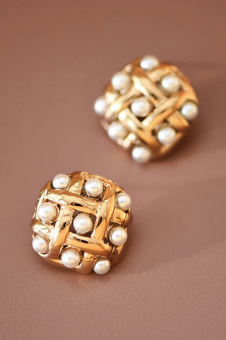 Hey Beautiful 18K Gold Plated Tarnish-Resistant Pearl Woven Stud Earrings