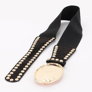 Studded faux suede waist belt laid flat