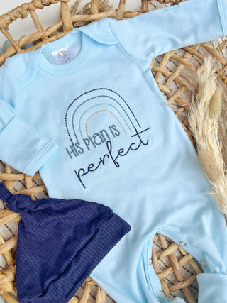 Wonderfully Made His Plan Is Perfect Baby Romper - Blue