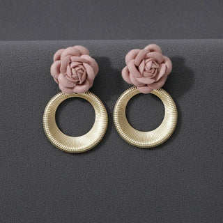 PinktownUSA - Drop Pale Pink Rose Felt Petal Ribbed Ring Earrings