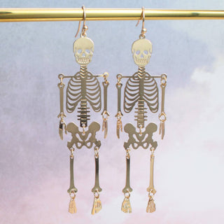 Halloween Gold Skeleton Drop Earrings