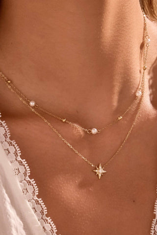 Hey Beautiful 18K Gold Plated Tarnish-Resistant Layered Star & Pearl Chain Necklace