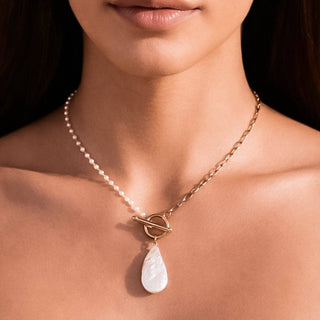 Hey Beautiful 18K Gold Plated Tarnish-Resistant Pearl Toggle Drop Necklace