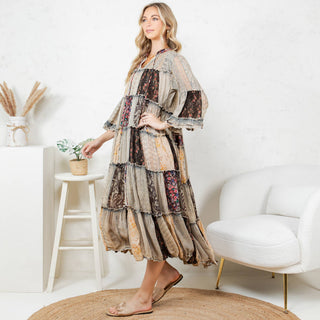 Free Spirit Patchwork Georgette Maxi Dress – Boho Western Style