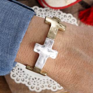 Hey Beautiful – Hammered Sideways Cross Stretch Statement Bracelet