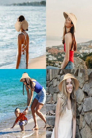 Women's Adjustable Wide-Brim Straw-Style Sun Hat