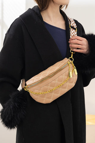 Lock & Luxe Quilted Belt Bag – Chic Crossbody with Gold Accents