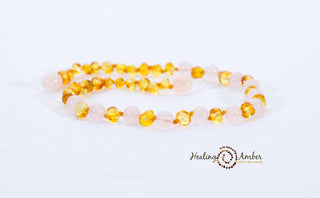 Healing Amber Gold Amber & Rose Quartz Necklace - 13 Inch