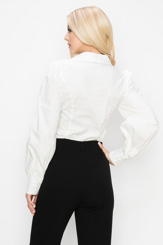 The Polished Puff Sleeve Bodysuit – White