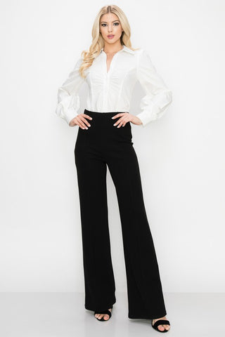 The Polished Puff Sleeve Bodysuit – White