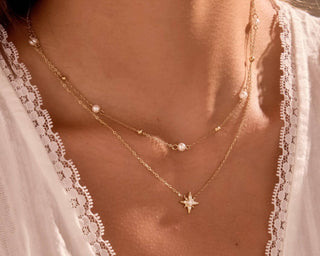 Hey Beautiful 18K Gold Plated Tarnish-Resistant Layered Star & Pearl Chain Necklace