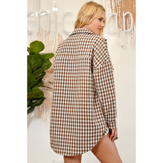 Plaid jacquard oversized button down shacket with chest pockets