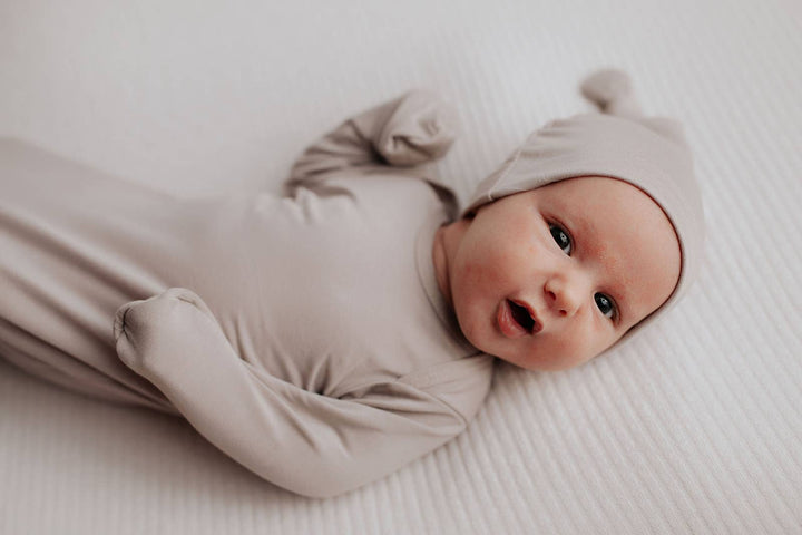 Bamboo Harbor Mist Taupe Knotted Gown: Gown & Hat