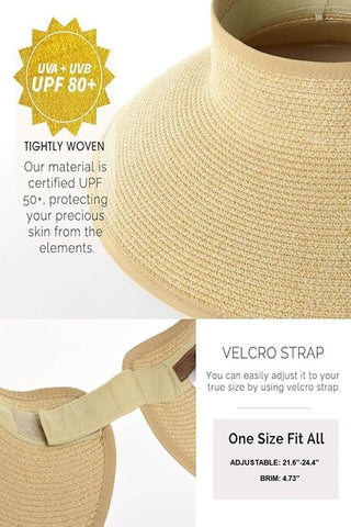 Women's Adjustable Wide-Brim Straw-Style Sun Hat