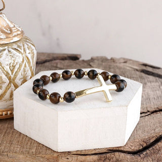 Fall Glow Cross Charm Stretch Bracelet