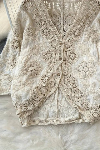Women's Boho Crochet Lace Butterfly Sleeve Blouse – Ivory