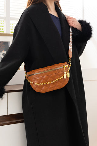 Lock & Luxe Quilted Belt Bag – Chic Crossbody with Gold Accents