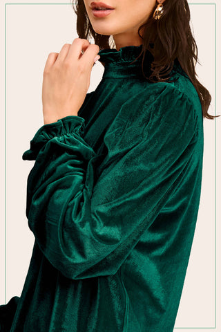 Holiday Magic Velvet Puff Sleeve Mock Neck Top