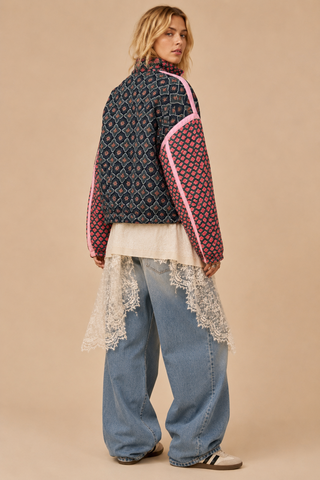 Front Porch Patchwork Bomber styled for fall in Toffee Garden