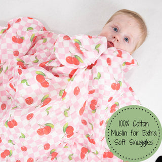 LollyBanks Cherry on Top Cotton Muslin Swaddle Blanket
