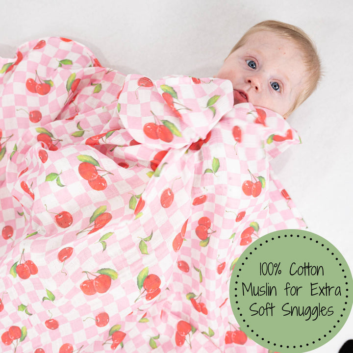 Cherry on Top Baby Muslin Swaddle Blanket