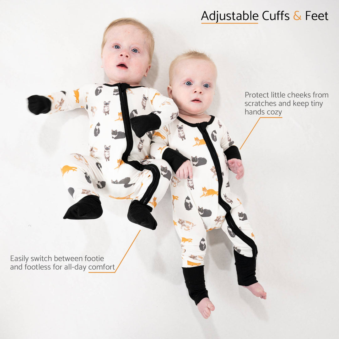 Here Kitty Kitty Baby Bamboo Pajamas, 2-Way Zipper Romper