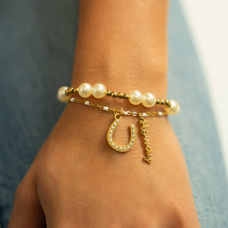 Hey Beautiful Alternating Pearl & Gold Stretch Bracelet – Waterproof & Tarnish-Free