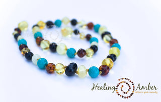 Healing Amber Multicolor Amber & Turquoise Necklace - 11 Inch