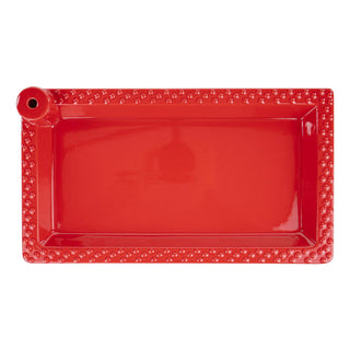 Red rectangular interchangeable topper platter with peg for toppers