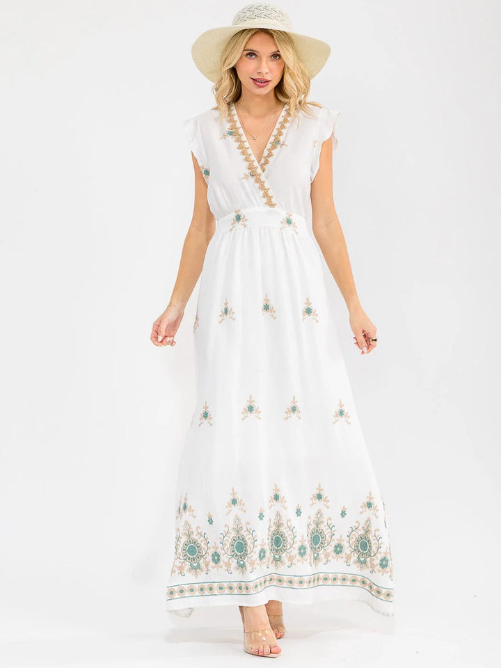 Everlynn Embroidered White Boho Maxi Dress