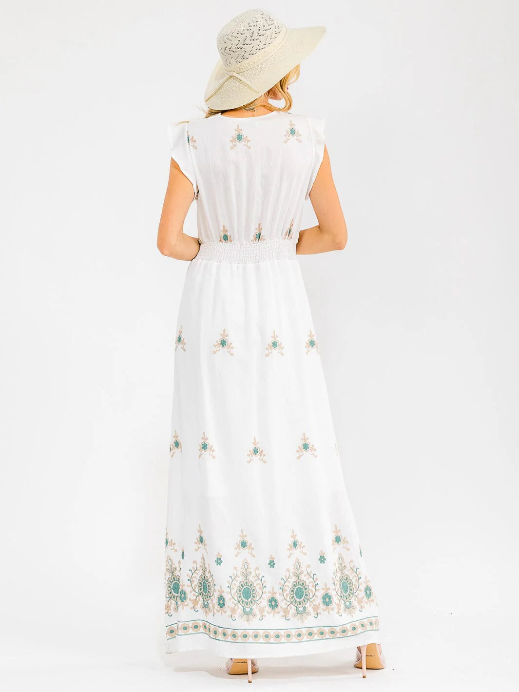 Everlynn Embroidered White Boho Maxi Dress