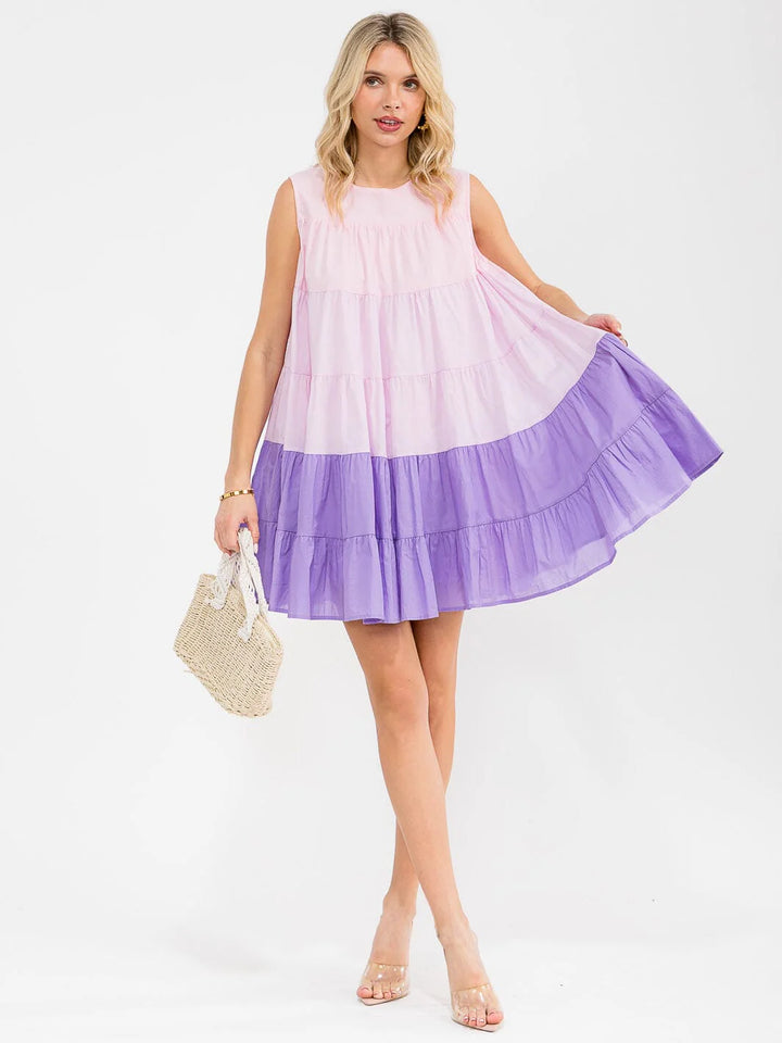 Strut & Bold “Lavender Sunrise” Tiered Mini Dress