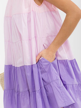 Strut & Bold “Lavender Sunrise” Tiered Mini Dress
