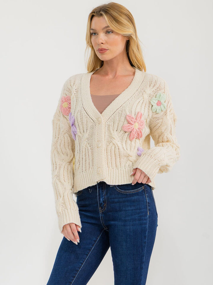 🧥 New In by Very J "Daisy Chain" Crochet Flower Knit Cardigan