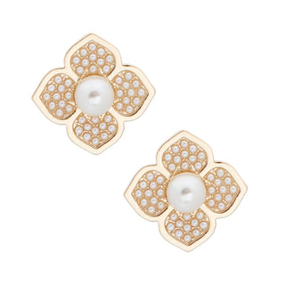 The Paris Bloom Pearl Stud Earrings – Gold & Cream
