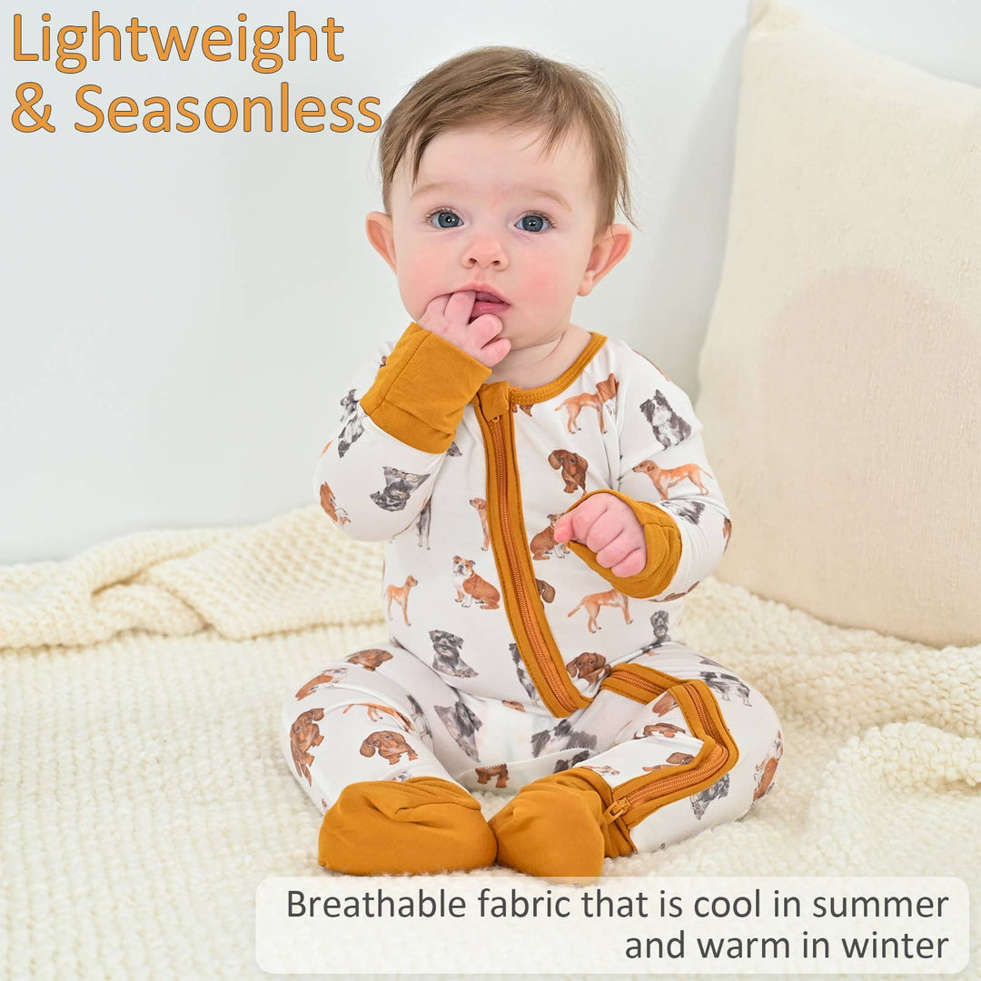 Woof Woof Dogs Baby Bamboo Pajamas, 2-Way Zipper: Newborn