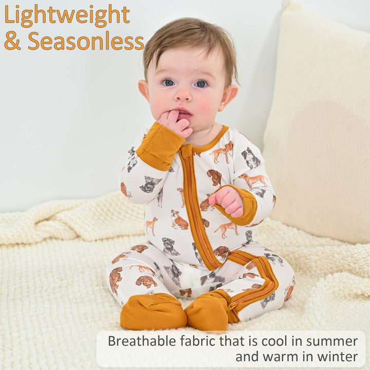 Woof Woof Dogs Baby Bamboo Pajamas, 2-Way Zipper: Newborn