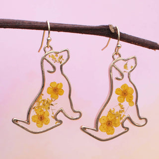 Floral Friend Dog Dried Flower Earrings