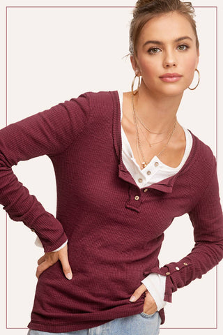Everyday Ribbed Henley Long Sleeve Top