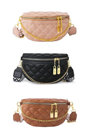 Lock & Luxe Quilted Belt Bag – Chic Crossbody with Gold Accents