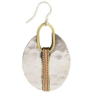 Mixed Metal Hammered Oval Drop Earrings