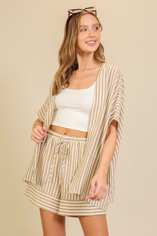 The Coastal Stripe Kimono – Taupe & White