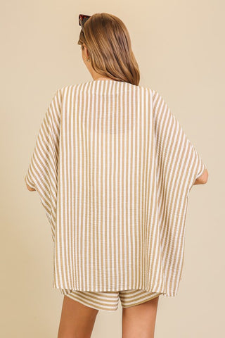 The Coastal Stripe Kimono – Taupe & White
